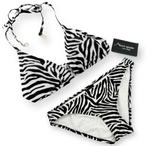 NWT Kate Spade Zebra Print Triangle Bikini Two Piece Swimsuit Women’s Size Large - Picture 1 of 11